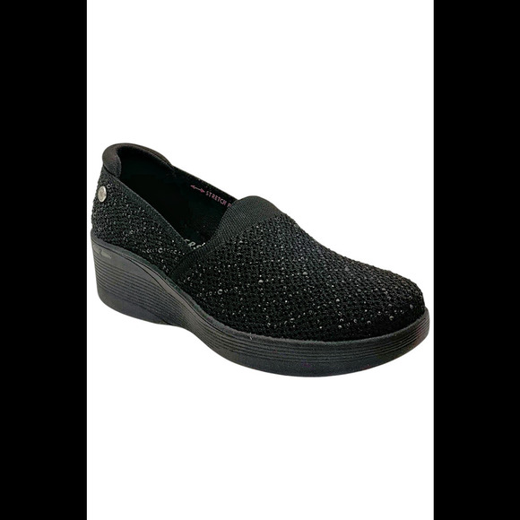 Martha Stewart x Skechers Pier Lite Vegan Sparkle Wedges Black - Medium - Picture 1 of 3